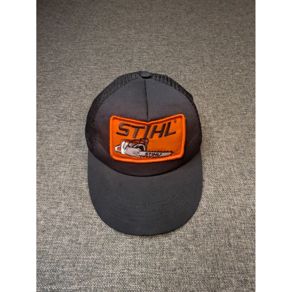STIHL Chainsaw Logo Big Patch Hat Padded Foam Trucker Black Mesh Snapback Cap